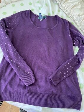 Purple Scoopneck Sweater with Studded Sleeves